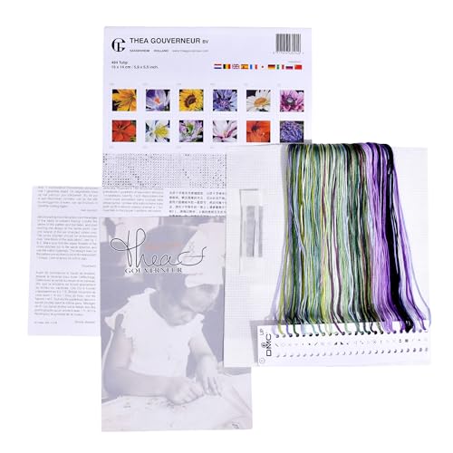 Image of Thea Gouverneur - Counted Cross Stitch Kit - Tulip - Aida - 18 Count - Embroidery Kit for Adults - DMC Embroidery Threads and Other Cross Stitch Supplies Included - 494A