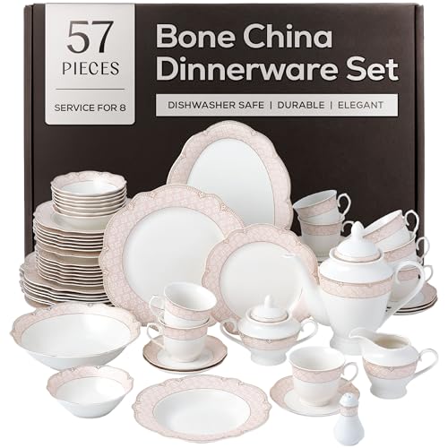 Joseph Sedgh Collection 'Sandra' 57-Piece Bone China Dinnerware Set, Service for 8, Blush Pink and Gold