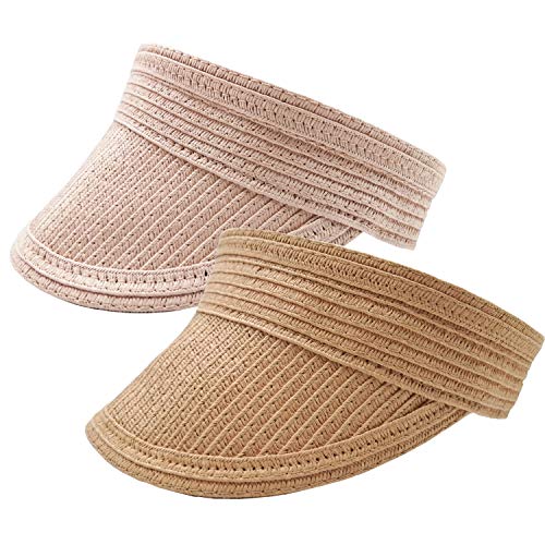 2 Pack Unisex Kids Sun Hats Beach Straw UV Protection Caps for Boys Girls Summer Adjustable Wide Brim Visor