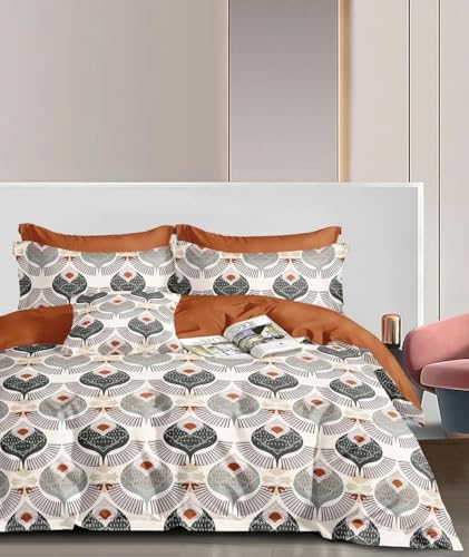 Image of Bedding Set Combo of Double Bed Duvet Cover Set with Fitted Bedsheet & 2 Pillow Covers | 300 TC Cotton Fabric | Zipper Closure |All Round Elastic|Warm Stuff|SED 034|Multicolor Spades | Breathable material