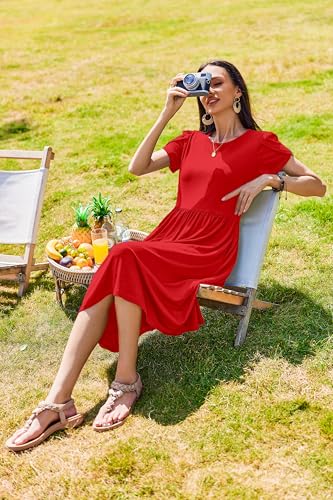 Image of Zeagoo Womens Summer Dresses Casual Aline Midi Dress Short Sleeve Floral Tshirt Dress Flowy Beach Sundresses with Pockets