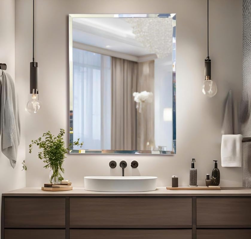 Image of 12x18 Inch Bathroom Mirror | 5mm Thick HD Glass | Minimalist Frameless Design | Wall Mounted Vertical Mirror for Home, Office, Vanity & Hallway