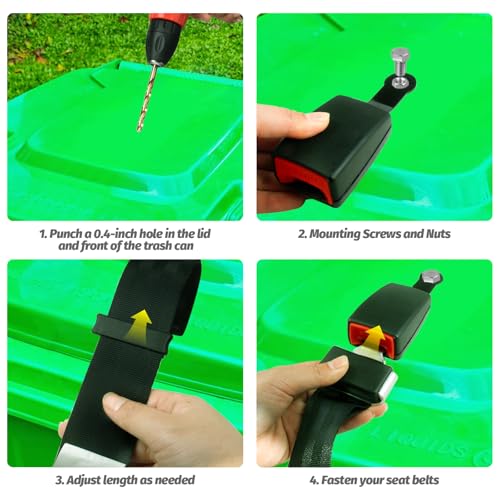 Image of KIBBEH 1 Pack Semi-Automatic Trash Can Lock for Animals, Universal Garbage Bin Lid Locking Strap, Raccoon-Proof Trash Can Lid Securer, Easy One-Hand Release