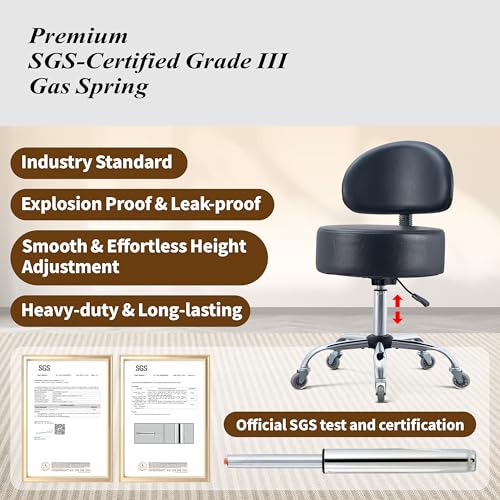 Image of Ergonomic Drafting Stool with Backrest, 400LB Heavy Duty Hydraulic Stool, 19-25 Inch Adjustable Height Rolling Stool Chair with Lumbar Support for Standing Desk, Salon, Tattoo, Kitchen, Home Office