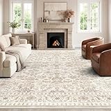 HOMFINE Beige Alfombra Salon Vintage 120x170 cm Grande Alfombras Lavable en Lavadora Pelo Corto Antideslizante Rug Tapete Sala para Habitacion Comedor Dormitorio Cocina Exterior