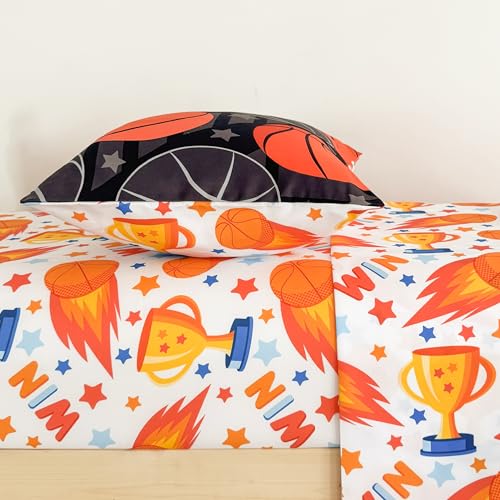 Image of Tailor Shop 4 Pieces Toddler Bedding Basketball Toddler Comforter for Boys Bed in A Bag Includes Quilted Comforter Fitted Sheet Top Sheet and Pillow Case