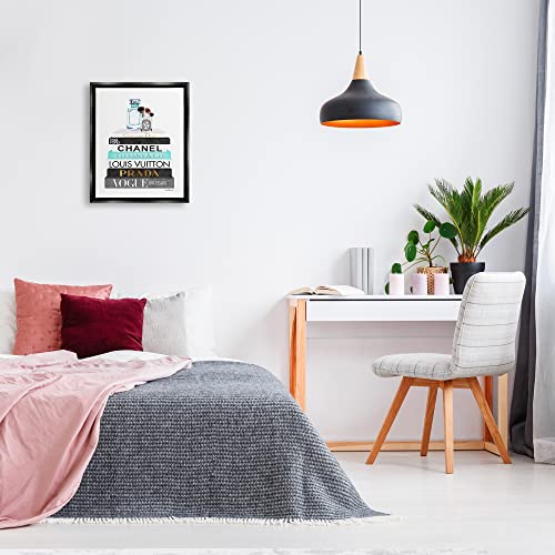 Image of Stupell Industries 'Bookstack with Beauty Brushes', Floating Frame Canvas Art, Black, 17 x 21 Inches, Easy to Hang and Sturdy, Made in USA, by Amanda Greenwood