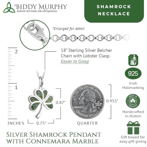Biddy Murphy, Women's Irish Shamrock, Lucky Three Leaf Clover 925 Sterling Silver Pendant Necklace with Connemara Marble Inlay3