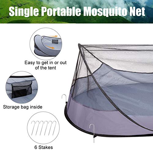 Single Portable Mosquito Net Tent, Pop UP Mosquito Tent for Camping Outdoor Travling Backyard, Self Standing Auto- Expanding