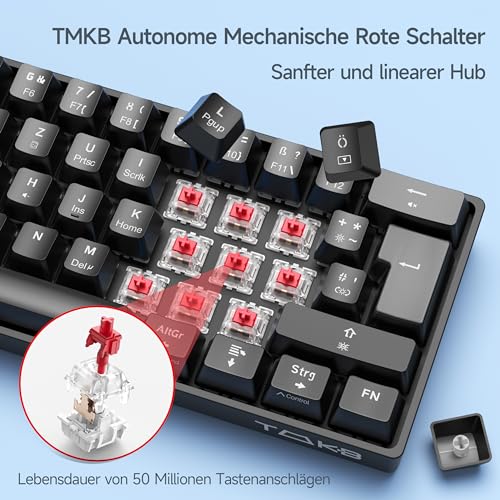 TMKB T61SE Gaming Mechanische Tastatur mit Deutsches QWERTZ Layout,Rote Schalter,Schwarz – Bild 4