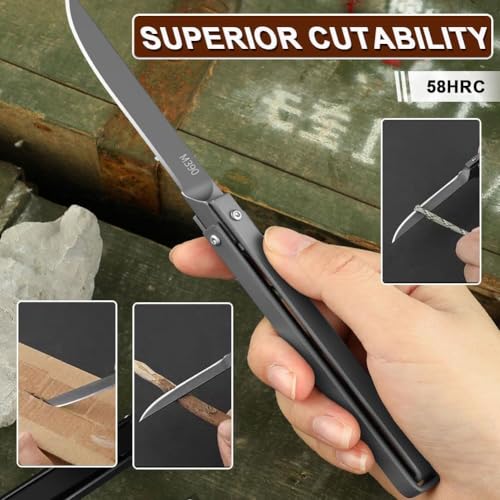 Image of Mini-Pocket Foldable Manual Stainless Steel Folding Knife with Leather Case for Travel, Outdoor, Portable Utility (2)