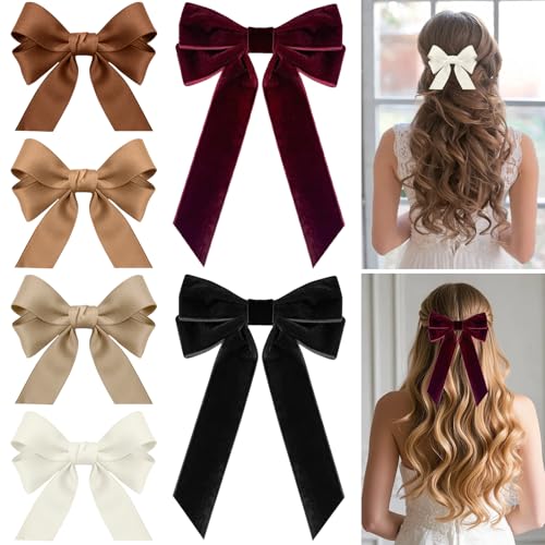 6 Stück Samt Haarschleifen Haarspangen 2 Größen & 6 Farben elegante Schleifen Spangen für Damen und Mädchen