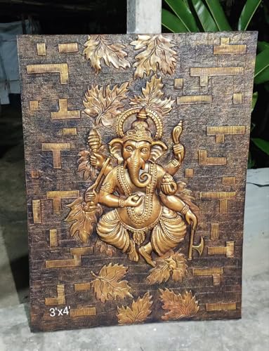 Image of NATURE SQUARE Ganpati 3D Elevation Fiber Relief || Mural Wall Art Decor - 4x3 Feet ||