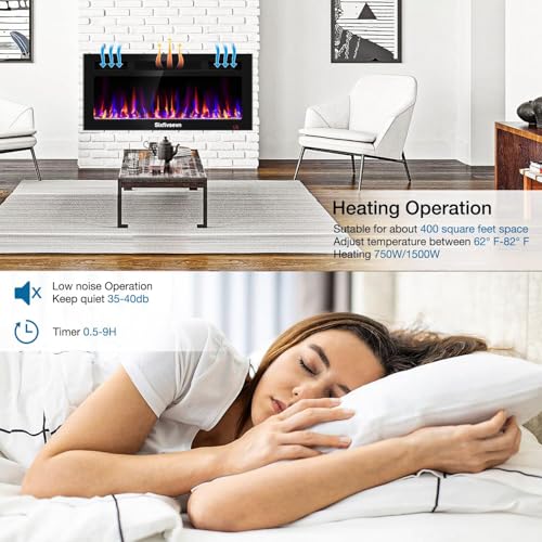Image of 36 Inch Electric Fireplace Recessed and Wall Mounted, Fireplace Heater and Linear Fireplace, Ultra-Thin Electric Fireplace, Low Noise, with Timer, Remote Control, Adjustable 12 Flame Color, 750 /1500W