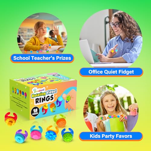 Fidget Rings Sensory Valentine Day Gift for Kids: 18 Pack Fidget Stress Spinner Rings- Autism Sensory Toy for Special Needs ADHD- Quiet Fidgets for Classroom Prizes Travel Toys - image 7