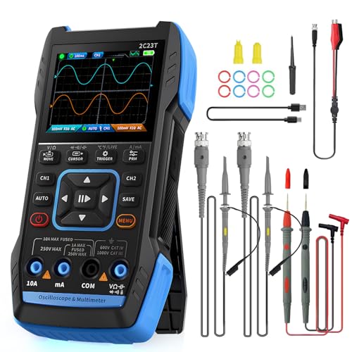 Oszilloskop Multimeter(Deutsch), WapoRich 2 Kanal Handheld Oszi, 3-in-1 Digital oscilloscope mit 10 MHz, 50 MSa/s, TRMS 9999 Counts, 7 Signalwellenformen, 32 KB Speichertiefe, Online-Update