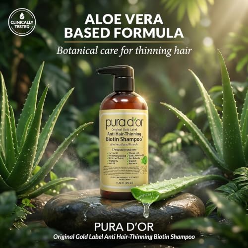 Image of PURA D'OR Original Gold Label Anti-Thinning Shampoo - CLINICALLY TESTED - Biotin & Argan Oil - Sulfate-Free Strengthening & Volumizing for Fuller-Looking Hair, Men & Women, Natural Earthy Scent 16 oz