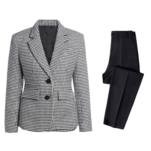 Costume de travail femme ensemble veste pied de poule et pantalon