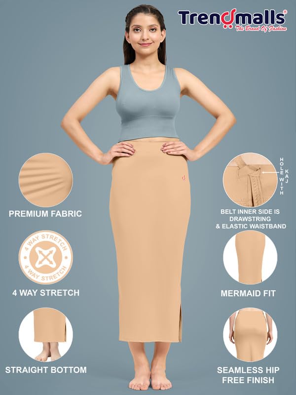 Image of TRENDMALLS Women's Polyester Spandex Stretchable Straight Saree Shapewear Petticoat for Women, Cotton Blended, Skirts for Women, Saree Shaper Light Peach