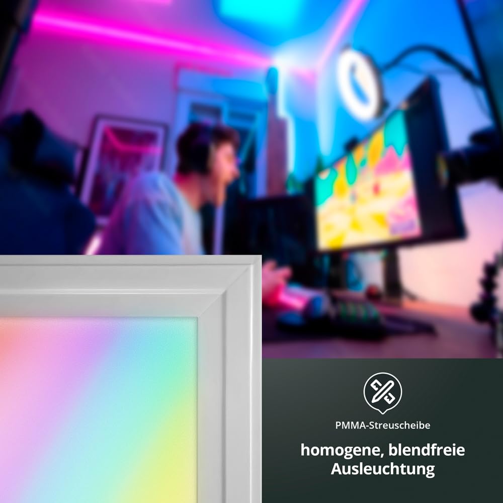 LED Panel 120x30cm 2800-6500K 4560lm RGB+CCT Farbsteuerung & dimmbar über Fernbedienung Einbau-/Einlegeleuchte Deckenleuchte für Rasterdecke oder Trockenbau 1195x295x12mm