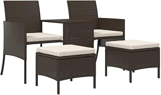 Gartensofa 2-Sitzer mit integriertem Tisch, Fußhocker und Stauraum in Braun - Outdoor Sofa mit Ablage und Hocker aus Poly Rattan