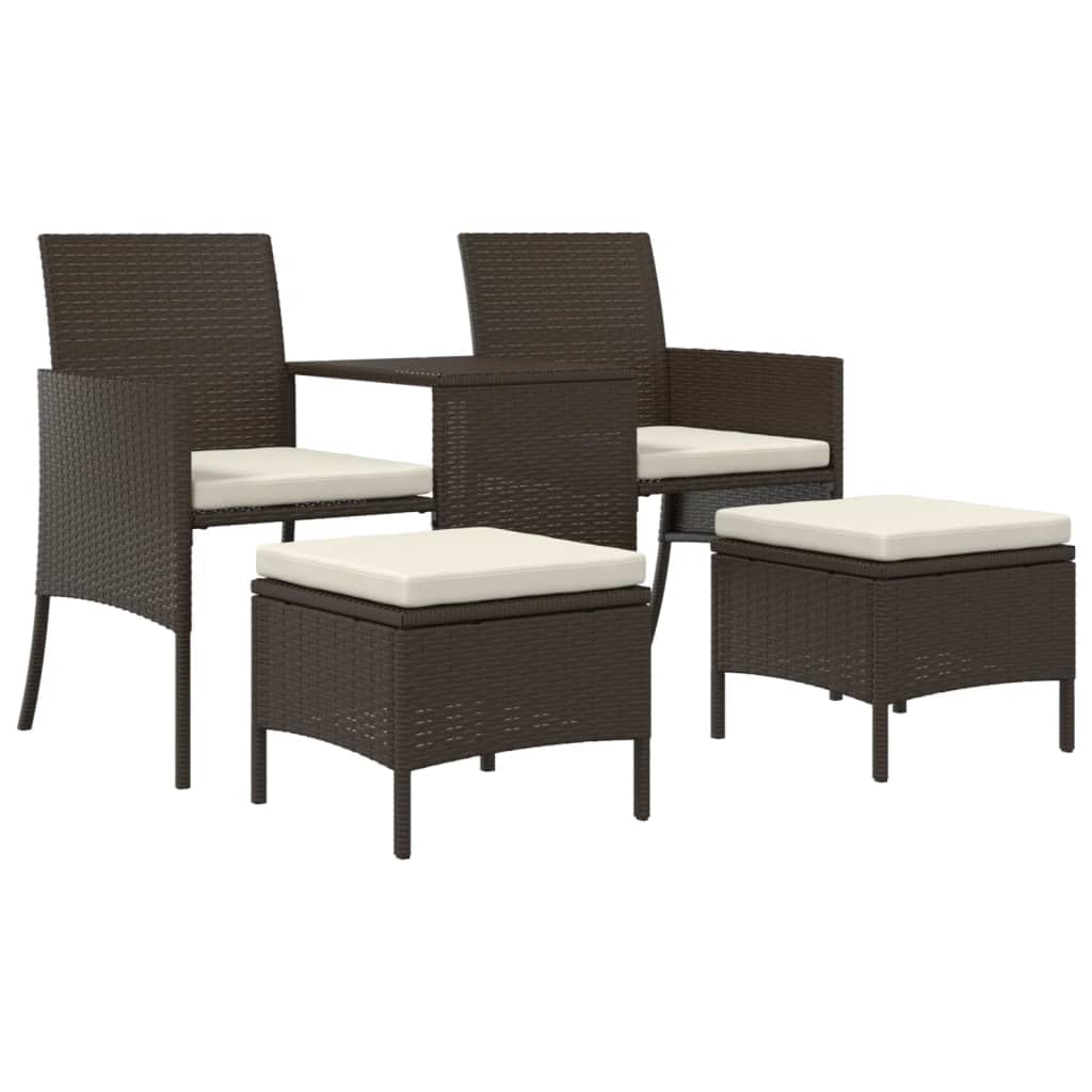 Gecheer Divano Giardino 2Posti con Tavolo e Sgabelli Marrone Polyrattan,Divani,da Giardino,per Esterno,Divanetto da Esterno,Divanetti da Esterno,Divano da Esterno Divano Giardino,P317625