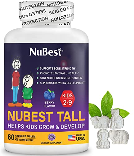 Image of NuBest Tall Kids - Multivitamins & Minerals for Age 2 to 9 - Bone Strength & Immunity Support - Helps Kids, Toddlers Healthy - Animal Shapes - 60 Chewable Berry Tablets | 1 Month Supply