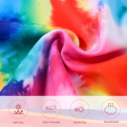 Girls Swimsuit Quick Dry One Piece Bathing Suit Tie Dye Rainbow Striped Kids Swimwear for 5-12 Years3