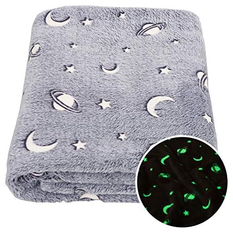 SOCHOW Glow in The Dark Throw Blanket 127cm x 150cm, Galaxy Stars Pattern Flannel Fleece Blanket, All Seasons Grey Blanket for Kids Cover