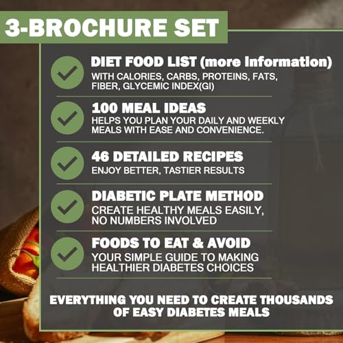 Image of Nonlae 3 PCS Diabetes Food List & Meal Planner - Diabetic Food Chart, Laminated Type 1 & 2 Meal Guide, Easy-to-Read Carbs Protein Calories Fiber Fat Glycemic Index Chart for Prediabetes & Beginners