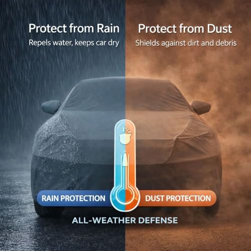 Image of Car Body Cover Compatible with Volkswagen Taigun | Water, Dust & UV Protection | Mirror Pockets | Elastic Grip | Triple Stitch Taigun Car Cover (Blue)