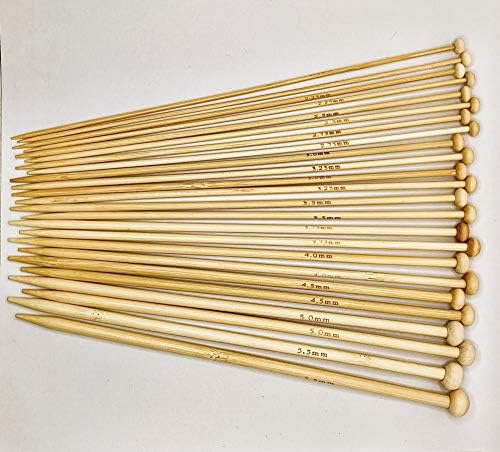 CHSYOO 36 Pieces Bamboo Single Pointed Knitting Needles Set with 18 Sizes, 2.0mm - 10.0mm