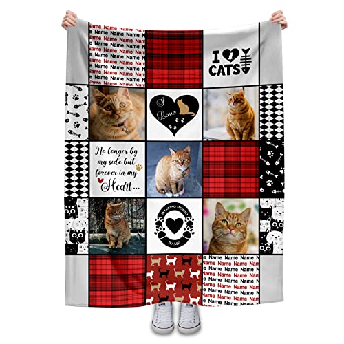 Ussunarts Personalized Cat Memorial Gifts Pictures Blanket Custom Loss of Cat Gifts Kitty Remembrance Gift for Lovers Women Owners - Pet Cat Loss Sympathy Bereavement Gift Throws