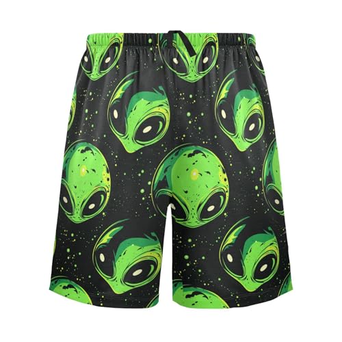 Men's Pajama Bottoms, Green Extra-terrestrial Pattern Sleep Pajamas Shorts Sleepwear Lounge Short Pants