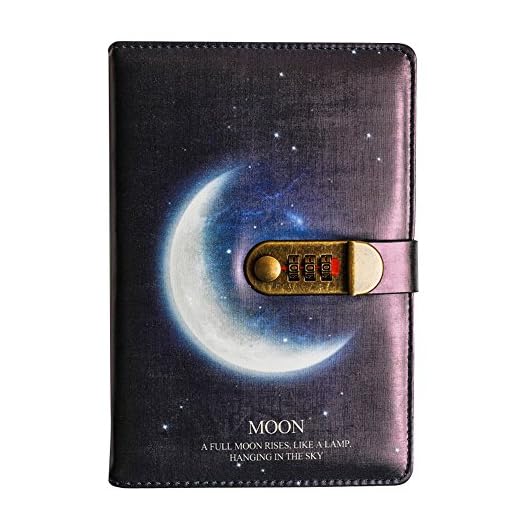 Starry Series PU Leather Diary with Lock, A5 Size Diary with Combination Lock Password Journal Student Stationery Record Book Business Office Notepad