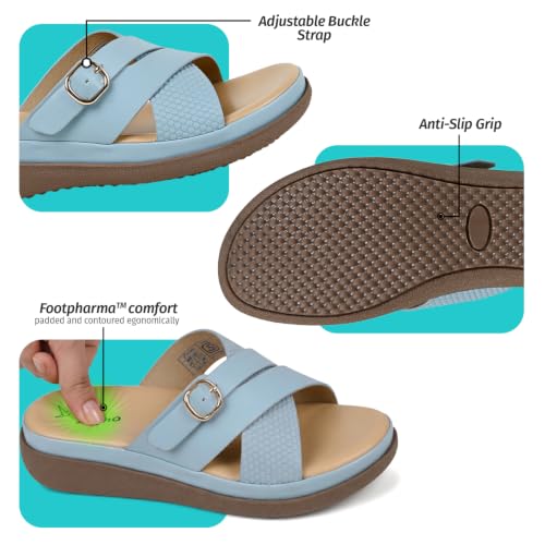 Image of YOHO Evergreen Slides Cross Strap Sandals for Women | Stylish, Comfortable Orthopedic & Anti Skid | Office, Summer, Beach, Casual Wear Flats for Ladies /Girls