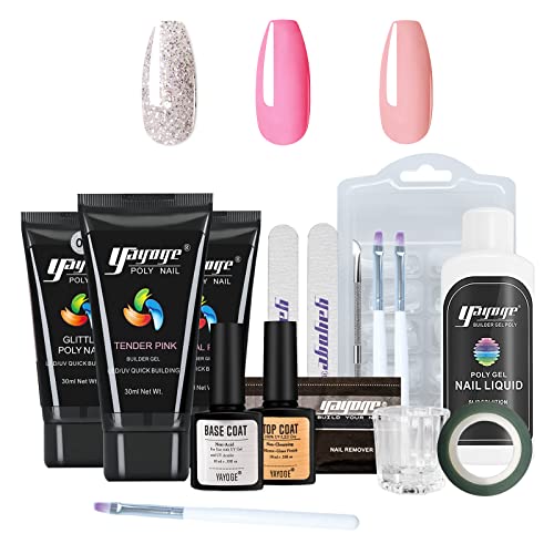 Yayoge Poly Gel Nail Kit 3 Colors Builder Gel for Nails with Nail Art Tools Nail Extension Gel with Slip Solution All In One Kit for Nail Manicure Beginner Starter Kit DIY at Home