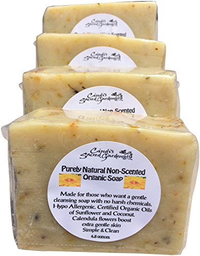 4 Bars ~Purely Natural Organic Soap, Unscented, Cruelty Free, Vegan, Hypoallergenic, Free of Dyes, Perfumes, Harsh Chemicals, Cold Processed