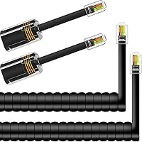 NECABLES 2+2 Pack Tangle-Free RJ9 Handset Cords & Detanglers - 10ft Black Coiled Phone Cords for Landline Desk Phones