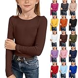 Langarmshirt Mädchen Kinder Warm Rundhals Longsleeve Basic Shirt Braunes Einfarbig Bequeme Unterhemd Frühling Soft Langarm T Shirts Lose Casual Schlafanzug Oberteil SIim Fit Tops Sport Outdoor