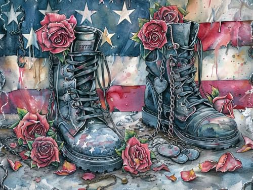 Diamond Painting Bottes en Cuir et Fleurs 100x130cm | Kit Mosaïque Grand Format C-360