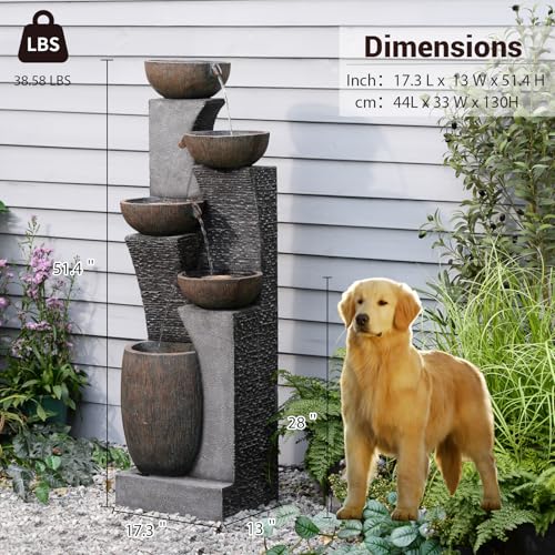 Image of Bumilgar Tall Outdoor Water Fountain 51.4 in Waterfall 5-Bowl
