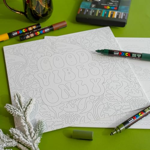 Image of POSCA Canvas Paint by Number Kit, Boho - 8 Acrylic Markers with 2 Pre-Drawn Canvases - Gift Set for Artists, Adults and Kids