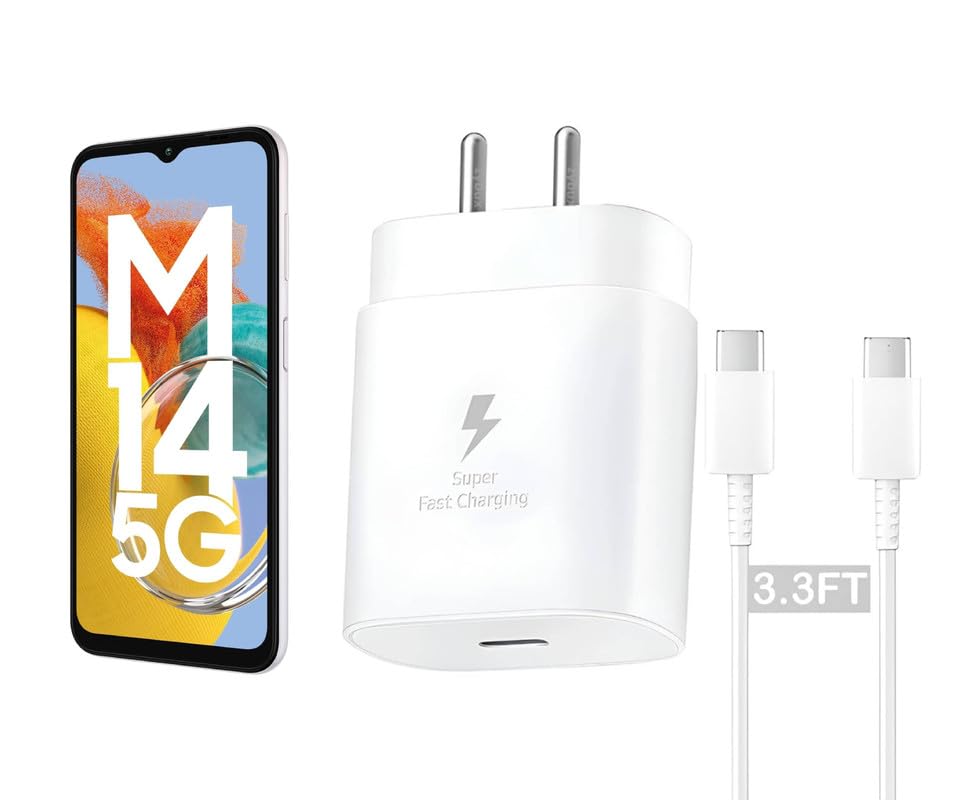 Image of Samsung 25W Type C Charger for Galaxy M14 5G | USB C to C Port Super Fast Charging Adapter for Galaxy Tab S9 Ultra /S9 Fe /S9 plus /S9 /A9 /A9 Plus /S8, 25 w Quick Mobile Phone Adaptor USB-C Device, White