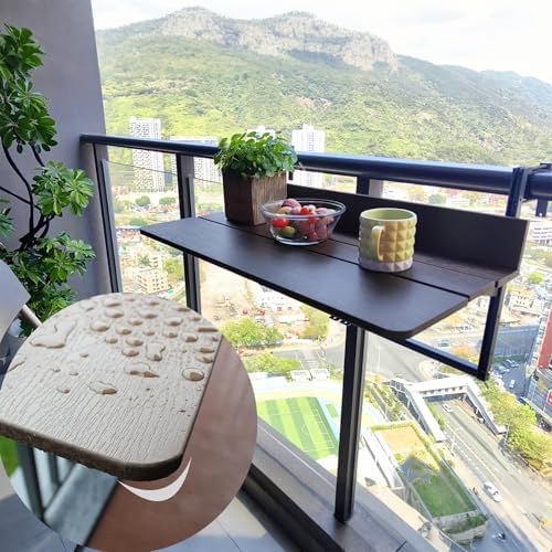 Foldable Hanging Balcony Table Adjustable Height Clamp Table for Railing Outdoor Garden Patio Desk (60x37cm 23.6x14.5in) Space Saving Easy to Install