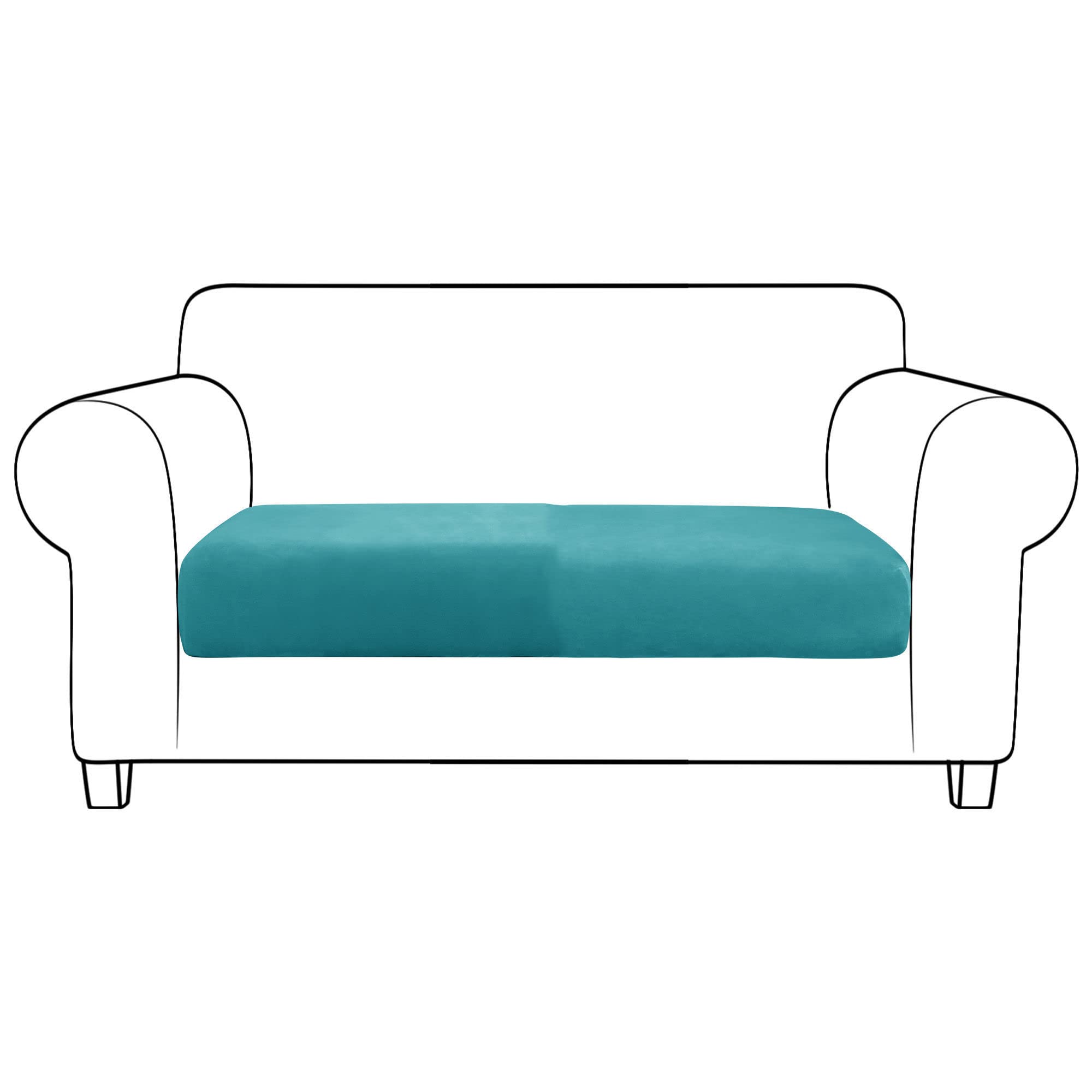 SVFOEBJM Velvet Sofa Seat Cushion Covers, Sofa Cushion Covers Stretch Couch Cushion Cover Soft With Elastic Bottom Sofa Seat Cover For Chair Sofa-Teal-2 seats