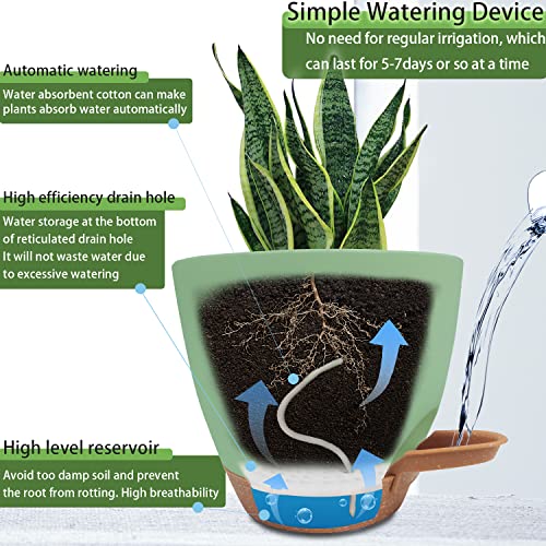 Self Watering Planters With Drainage Holes Reservoir,Nursery Planting Pot For Indoor Decor Garden Plants Succulents,Snake Plant, African Violet,Plastic Flower Pots Set 7+6.5+6+5.5+5 Inch (Green) #TOP3