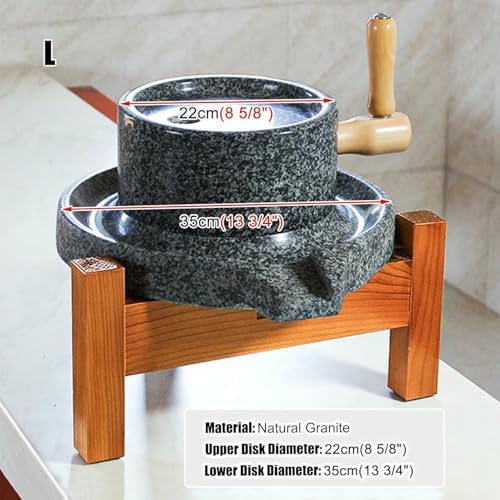 Natural Granite Stone Grinder - Hand Mill for Wheat, Nutmeg, Coffee & SES, Dry/Wet Bean Pulverizer, Classic Wooden Grain Grinder for Kitchen Use, & Efficient