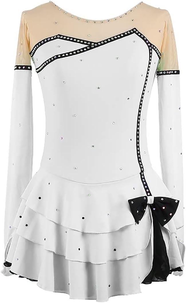 Girls & Women's Long Sleeve Ice Skating Dress Rhinestone Embellished Figure Skating Costume, 5 Color