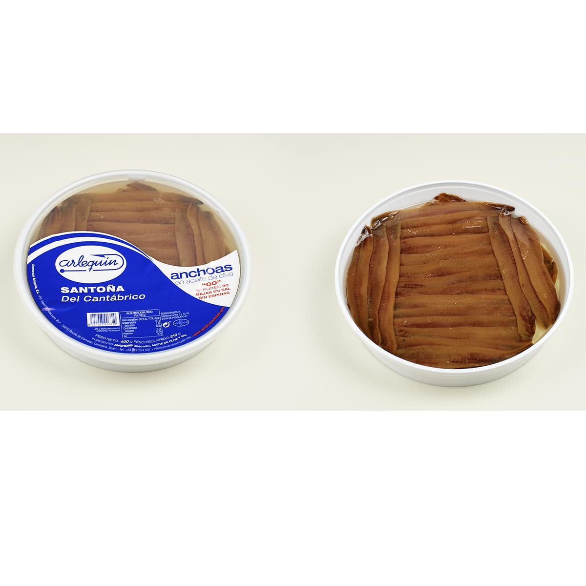 ARLEQUIN Anchoa del Cantábrico, Elaborada en Santoña, en Aceite de Oliva, Tarrina de 400 grs y 30 Filetes (Calibre 00) - 3